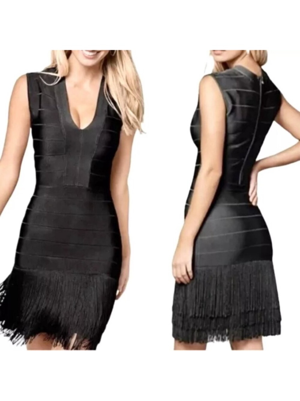 Venus black bodycon fitted bandage 20’s flapper fringe tassel party dress 10 - Picture 4 of 8